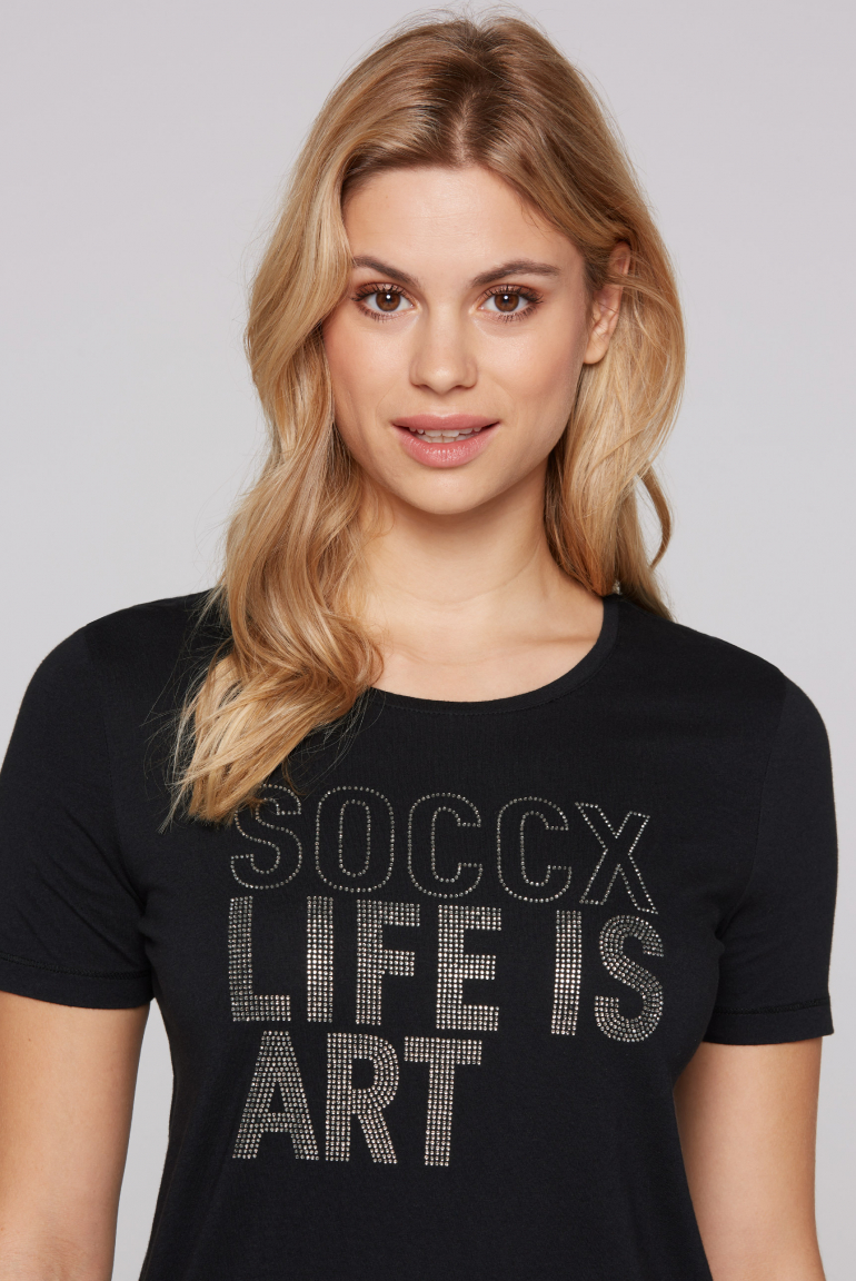 T-Shirt mit Artwork aus Schmucksteinen