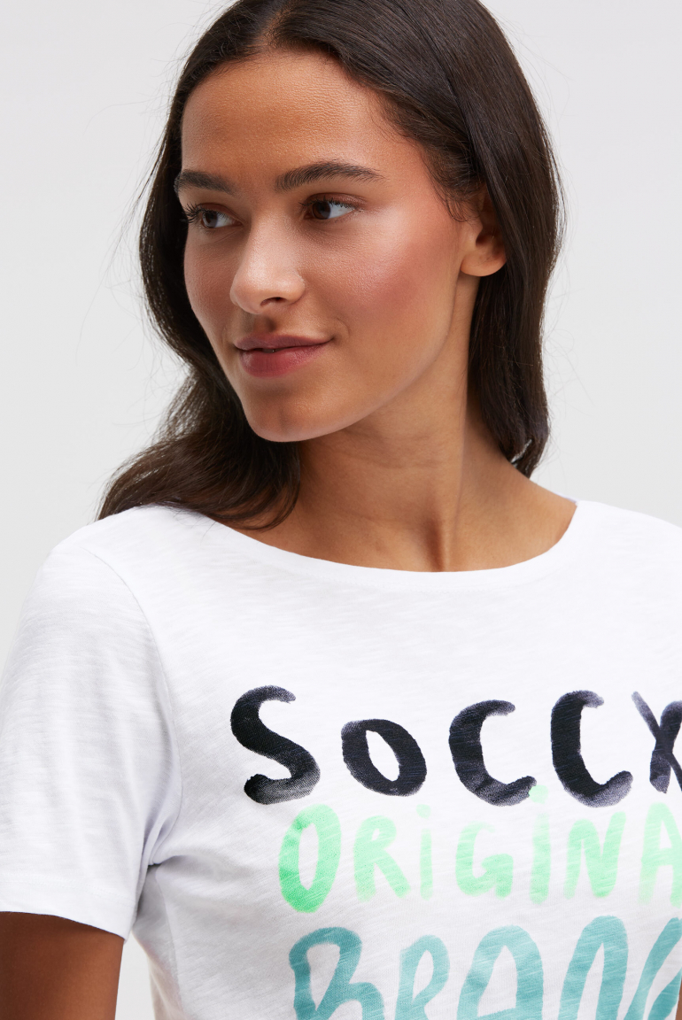 T-Shirt mit U-Boot-Ausschnitt und Print