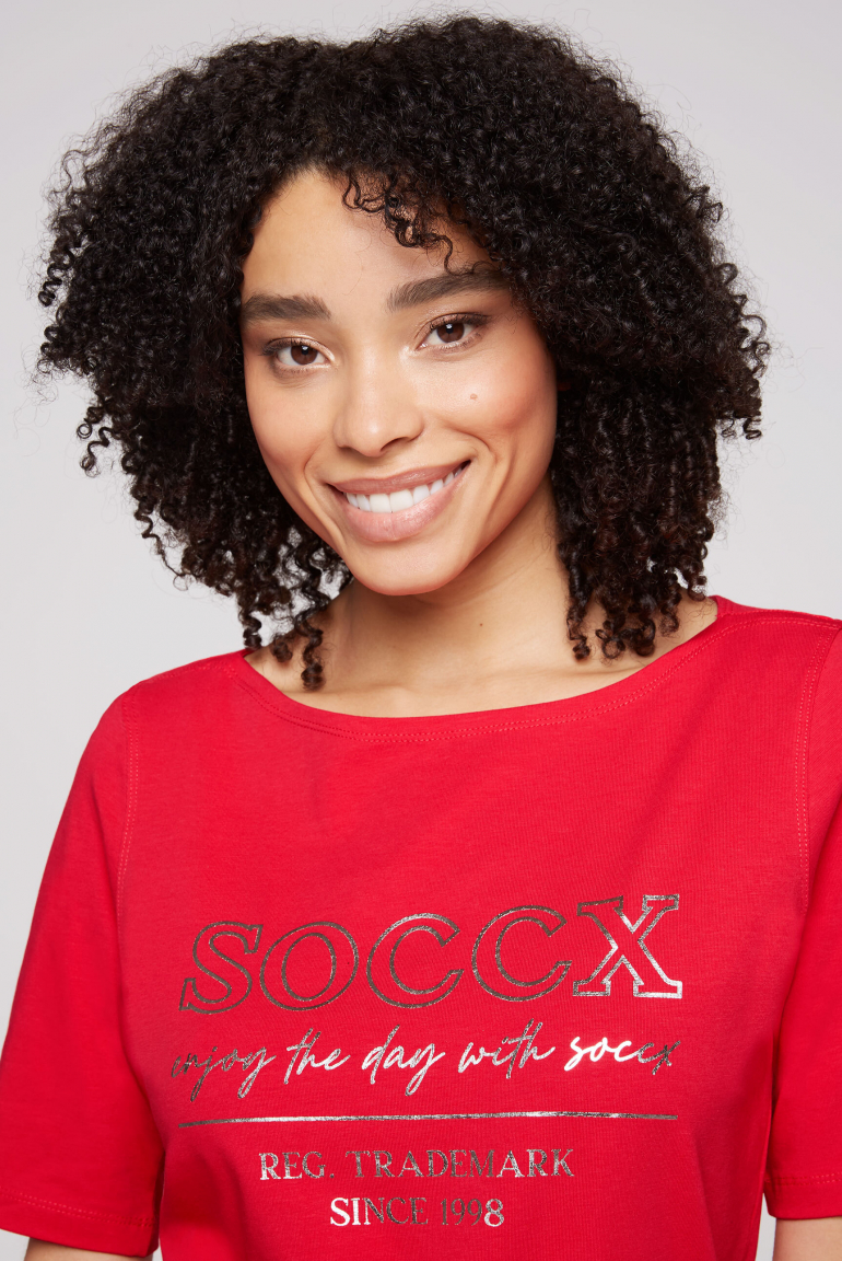 T-Shirt mit U-Bootausschnitt und Print