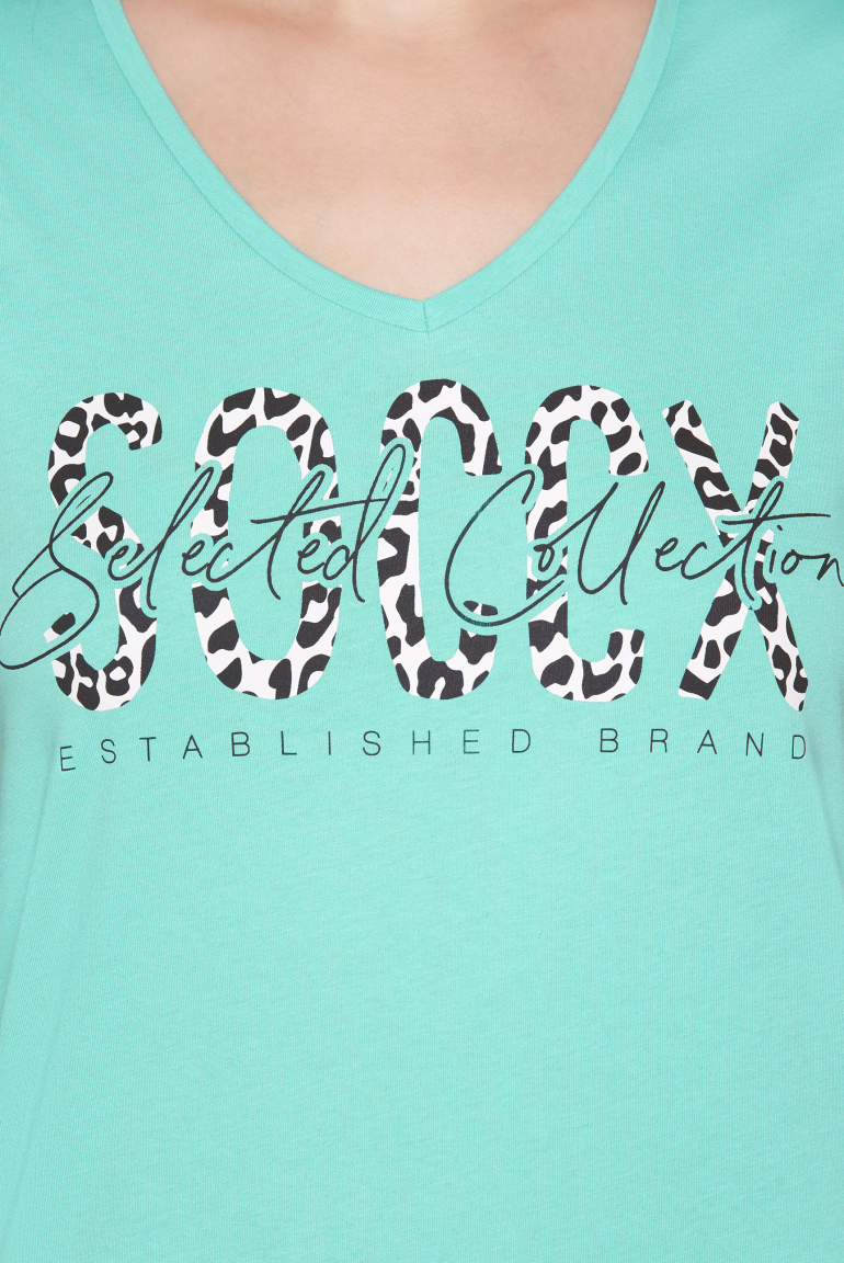 T-Shirt mit V-Ausschnitt und Logo Print