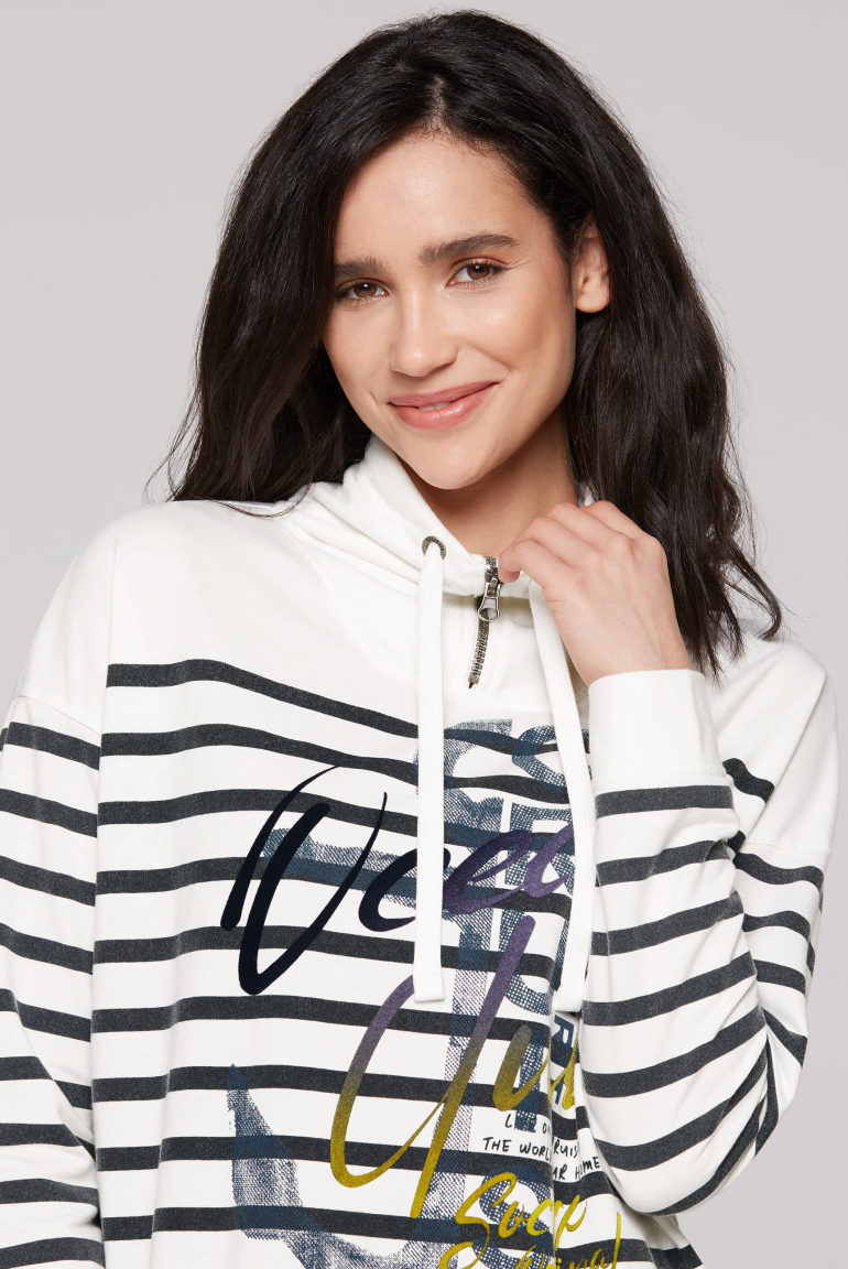 Troyer-Sweatshirt mit Streifen- und Flockprint