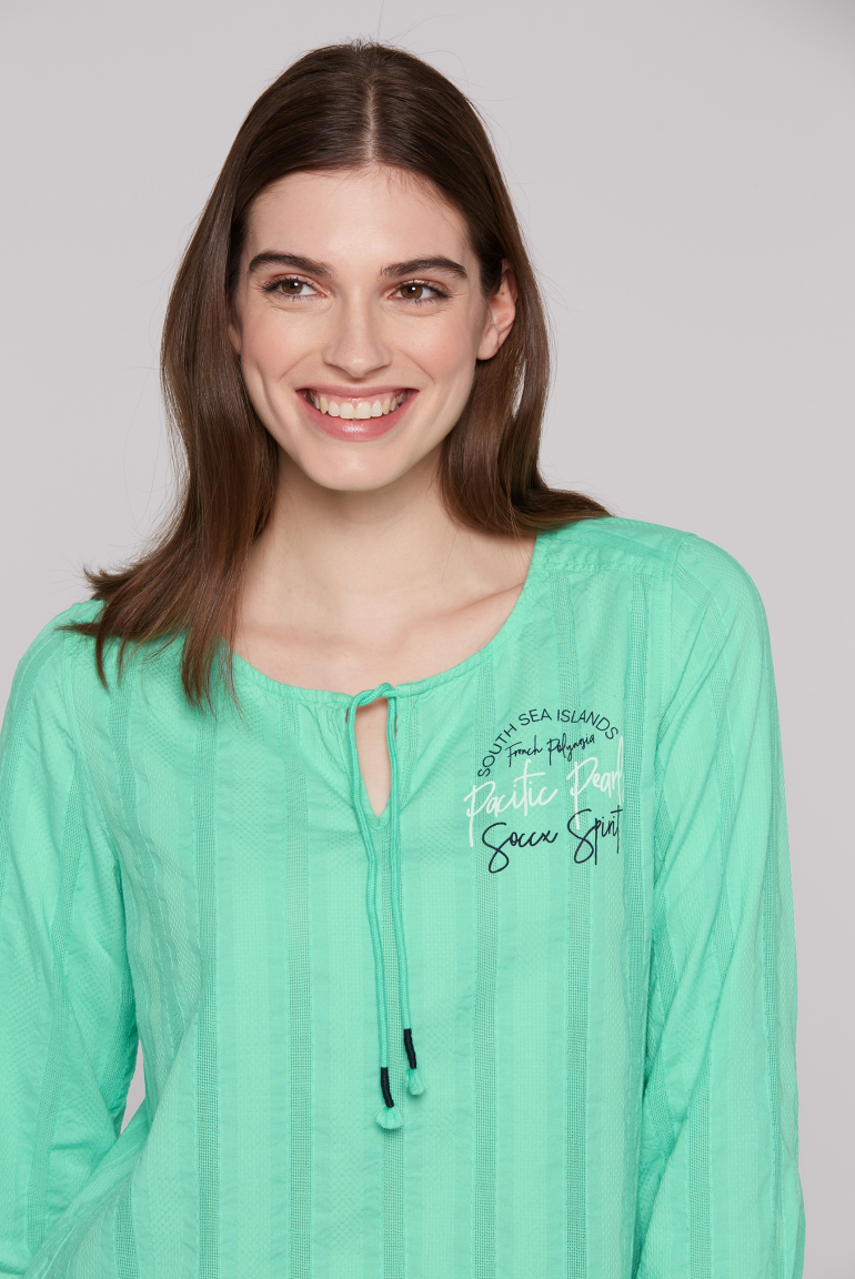 Tunika-Bluse mit Webstreifen und Print
