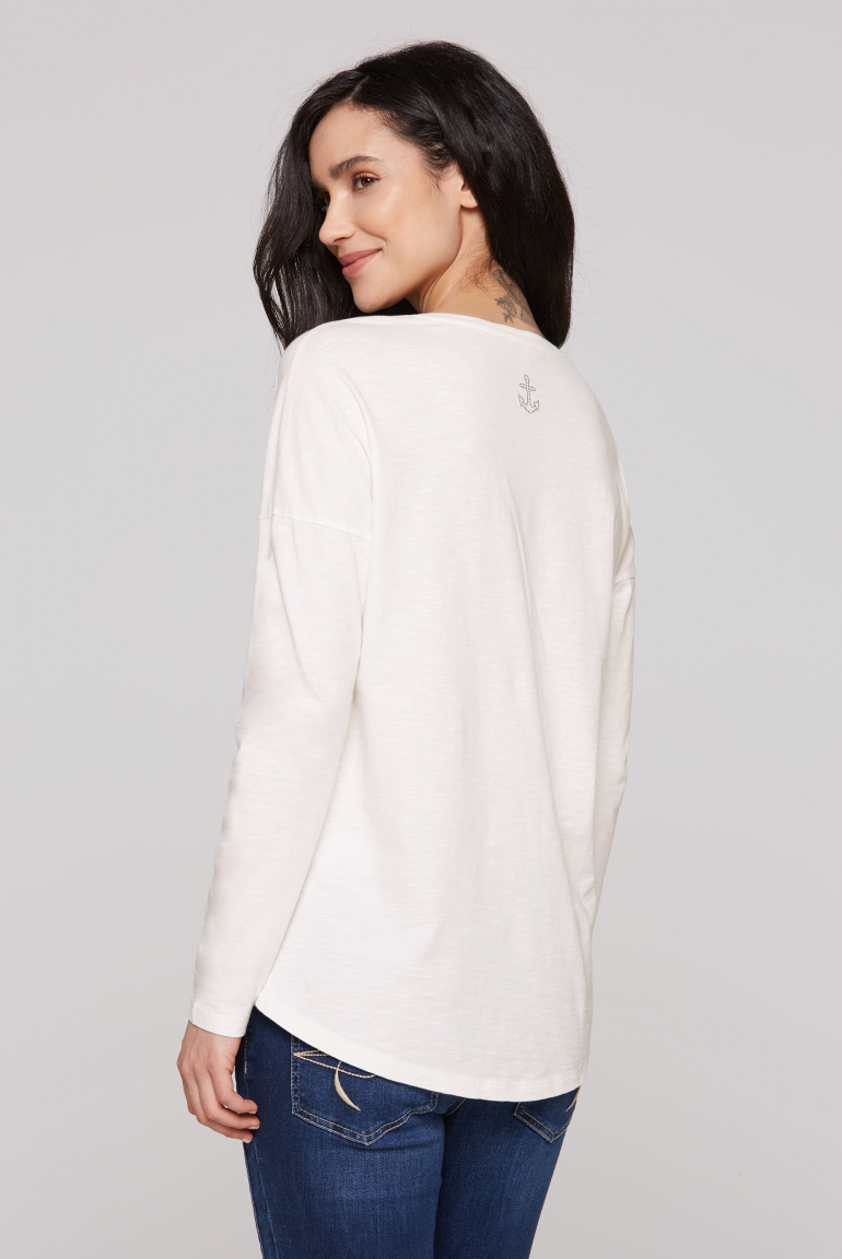 Langarmshirt mit V-Ausschnitt und Prints