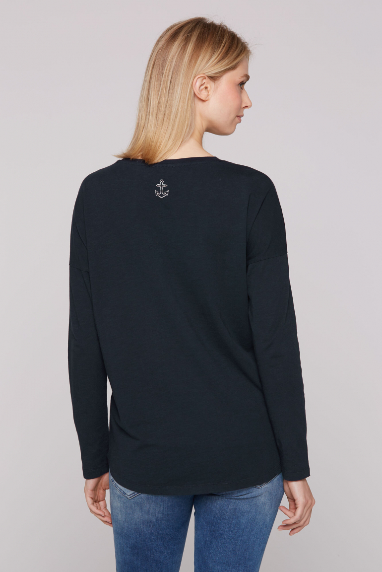 Langarmshirt mit V-Ausschnitt und Prints