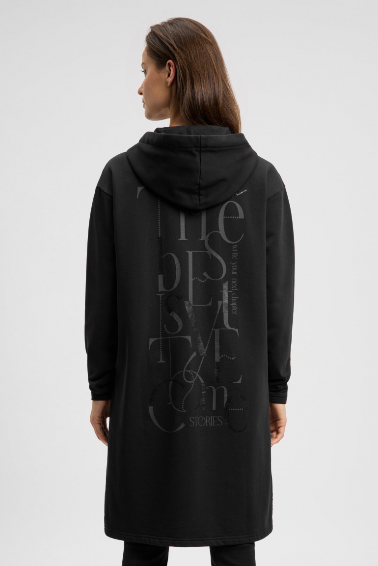 Lange Kapuzensweatjacke mit Rückenprint