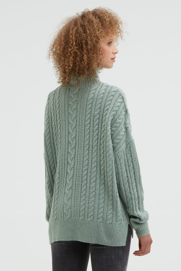 Pullover mit Zopfmuster und Stehkragen