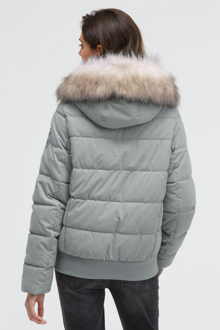 Stepp-Blouson mit Fake-Fur-Kapuze
