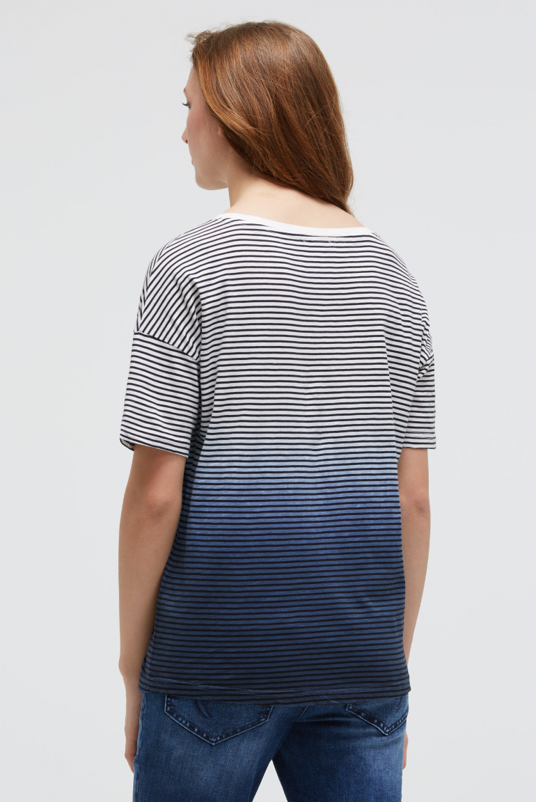 Streifenshirt mit Dip-Dye-Effekt und Artwork