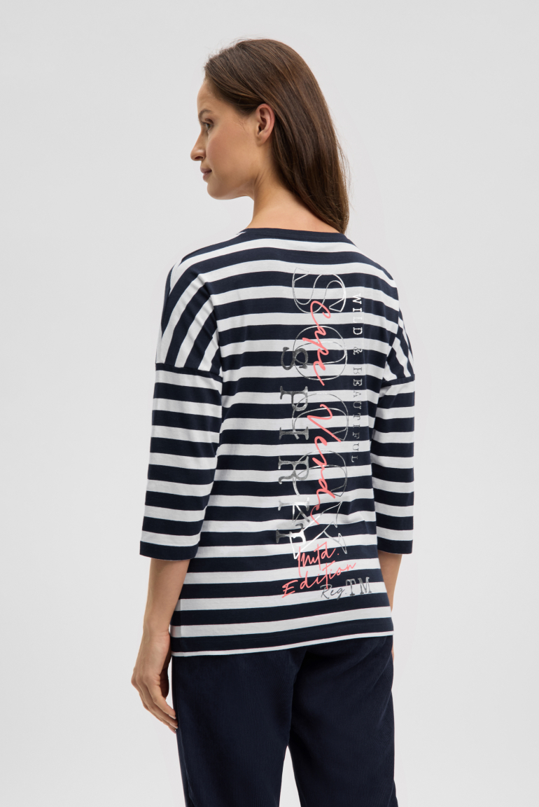 Streifenshirt mit Rücken-Print und 3/4-Ärmeln
