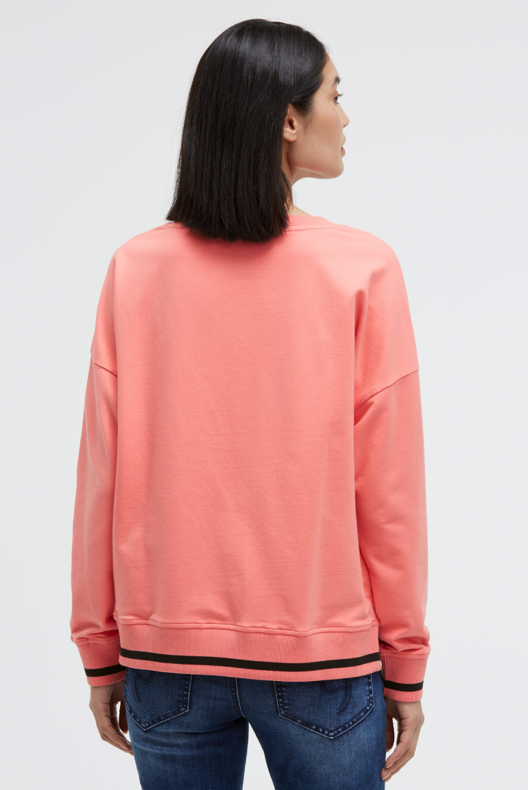 Sweatshirt mit V-Ausschnitt und Wording Print