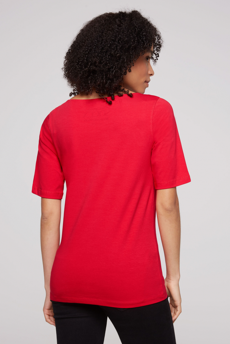 T-Shirt mit U-Bootausschnitt und Print