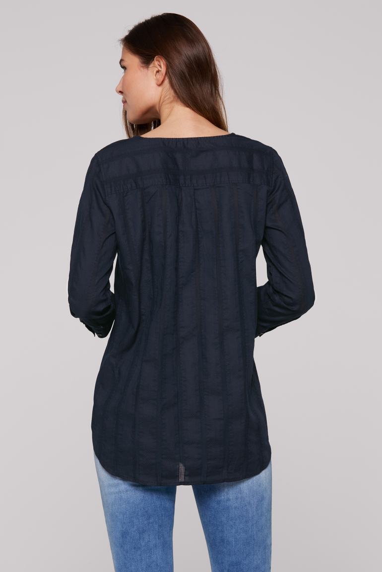 Tunika-Bluse mit Webstreifen und Print
