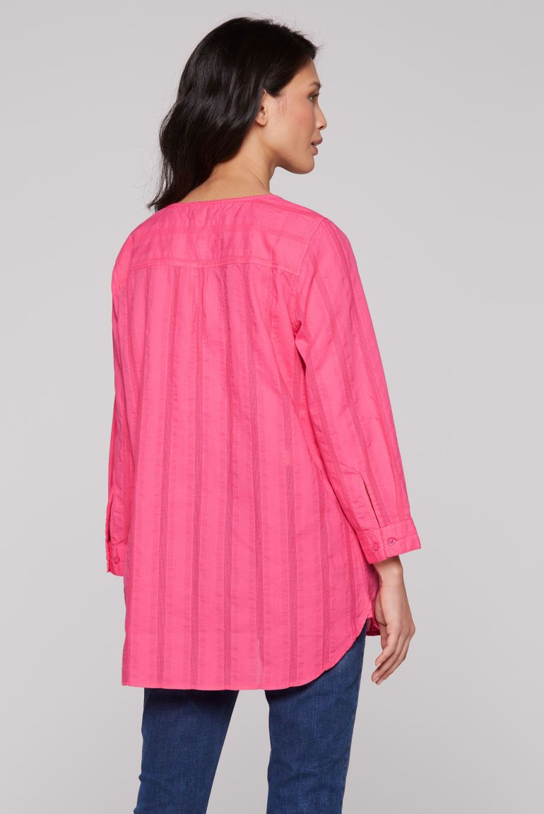 Tunika-Bluse mit Webstreifen und Print