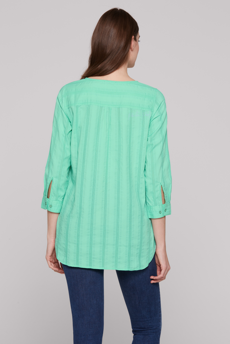 Tunika-Bluse mit Webstreifen und Print