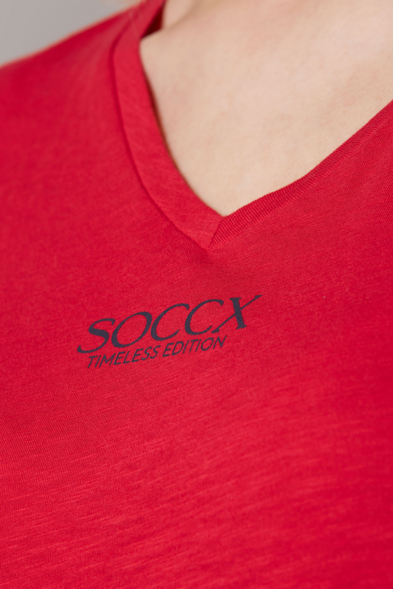 Basic T-Shirt mit V-Ausschnitt und Logo