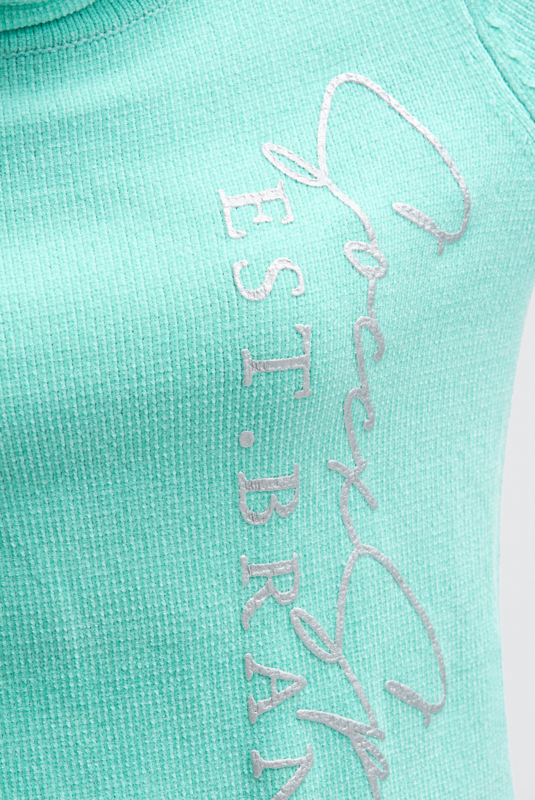 Chenille-Pullover mit hohem Kragen und Artwork