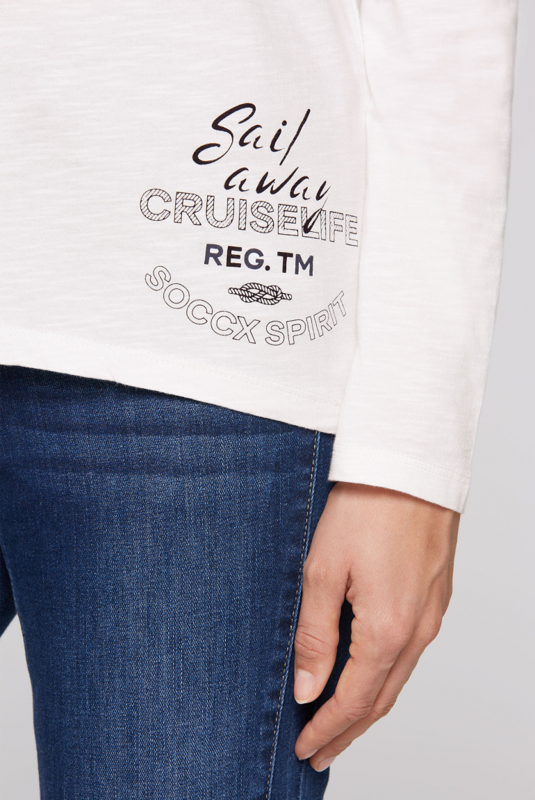 Langarmshirt mit V-Ausschnitt und Prints