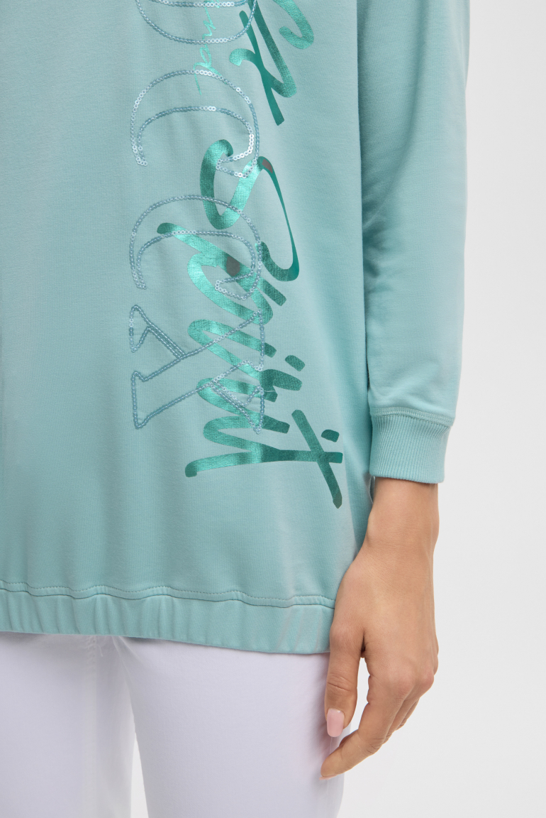 Sweatshirt mit Gummizugsaum und Pailletten-Logo