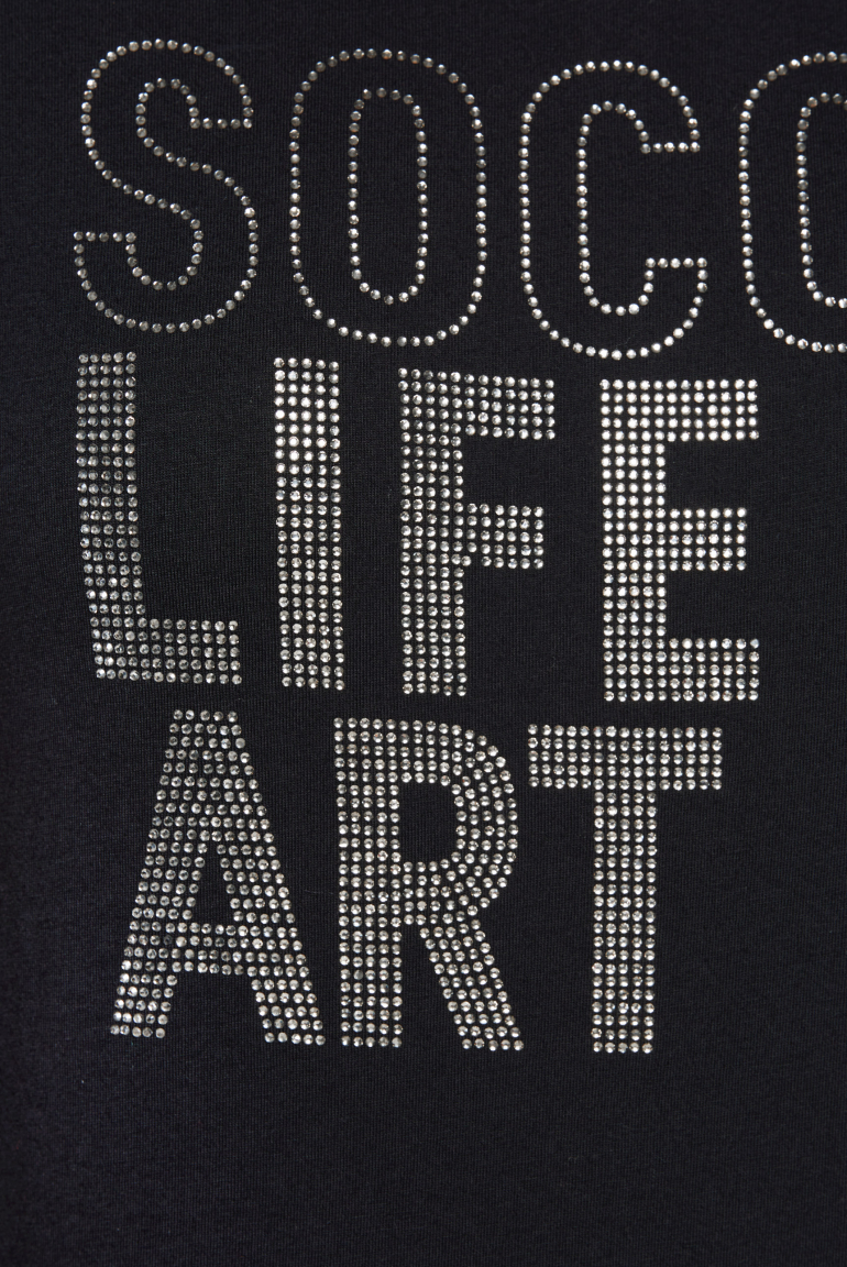 T-Shirt mit Artwork aus Schmucksteinen