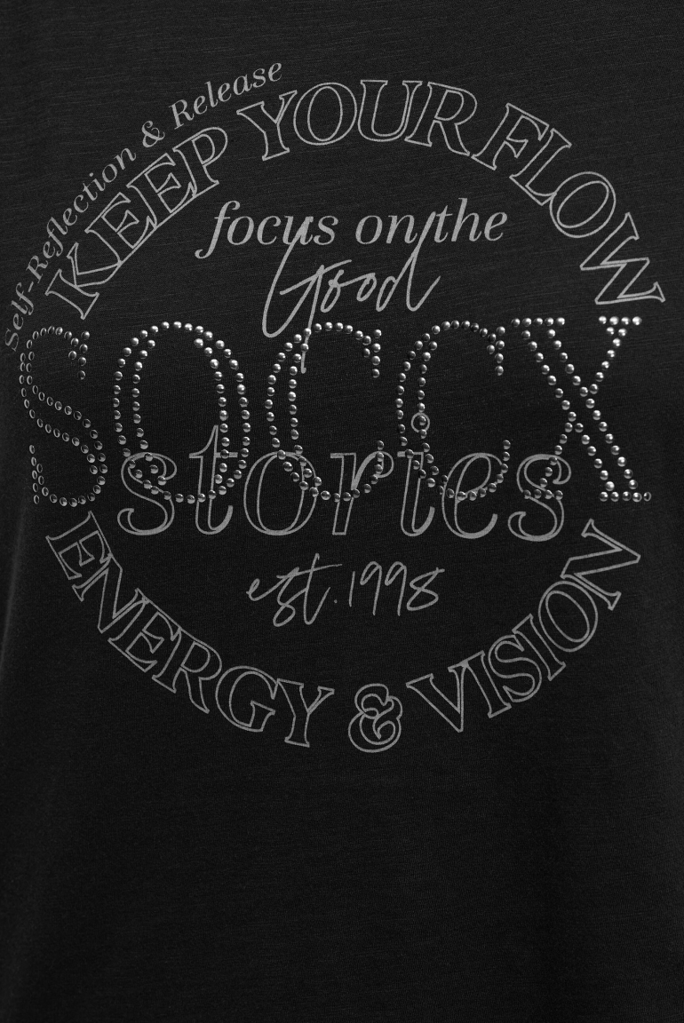 T-Shirt mit Artwork aus Schmucksteinen