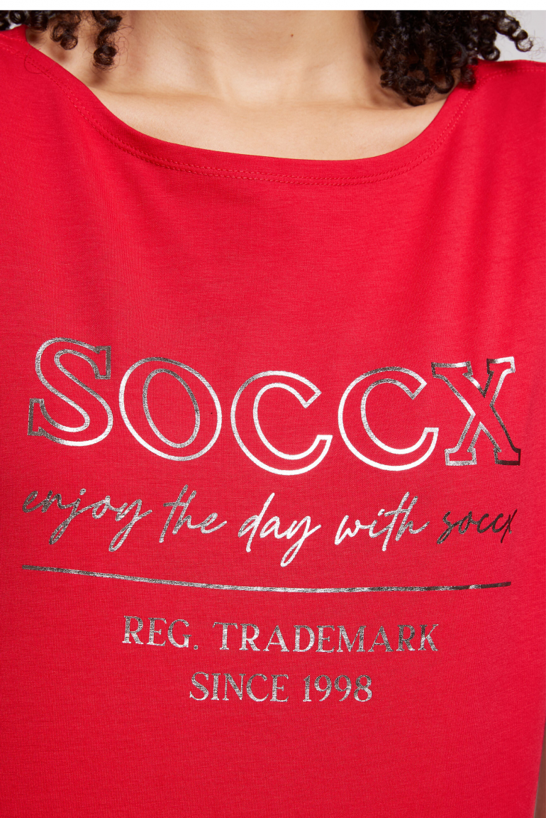 T-Shirt mit U-Bootausschnitt und Print