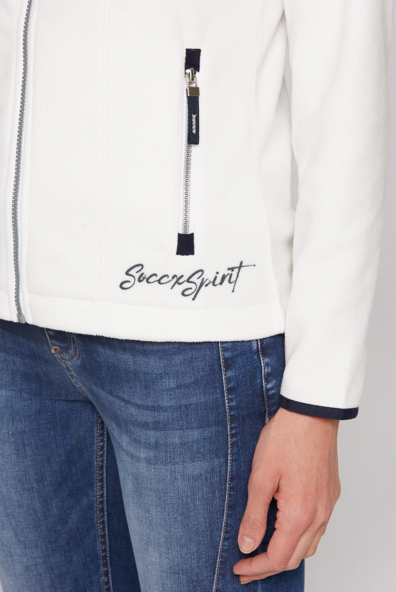 Fleecejacke mit hohem Kragen und Rücken-Print