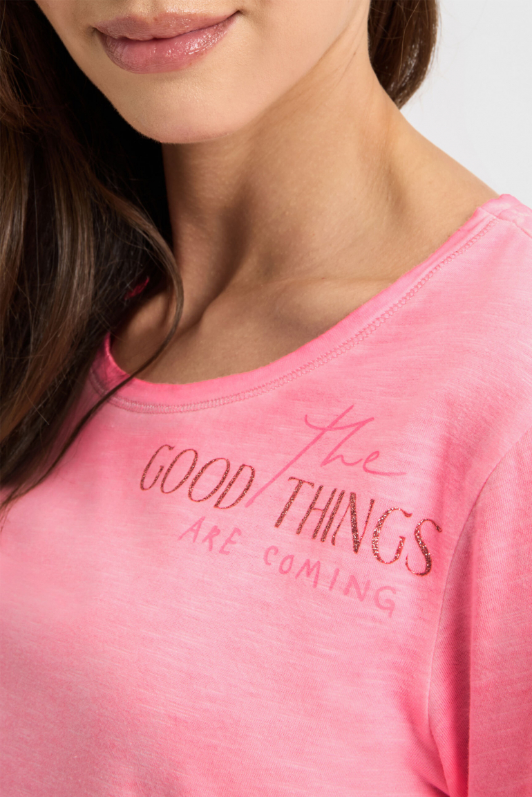 Langarmshirt mit Print und Schmucksteinen