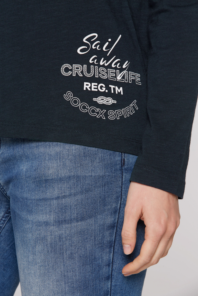 Langarmshirt mit V-Ausschnitt und Prints