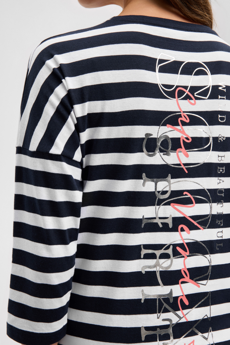 Streifenshirt mit Rücken-Print und 3/4-Ärmeln