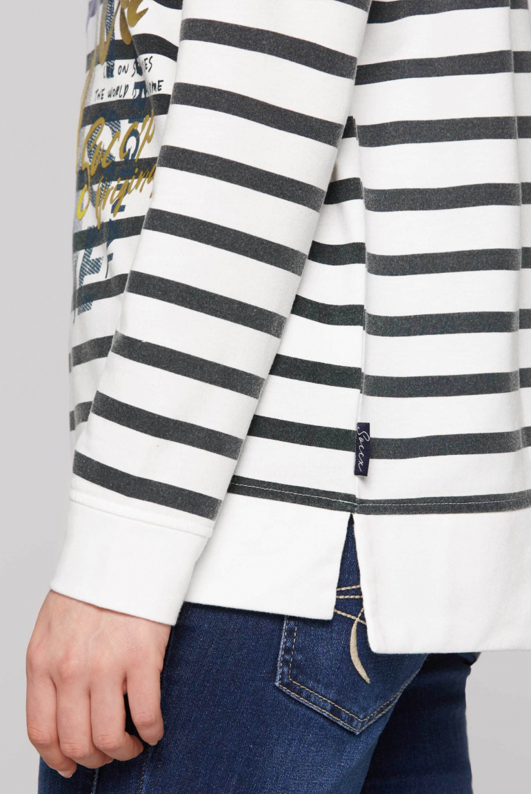 Troyer-Sweatshirt mit Streifen- und Flockprint