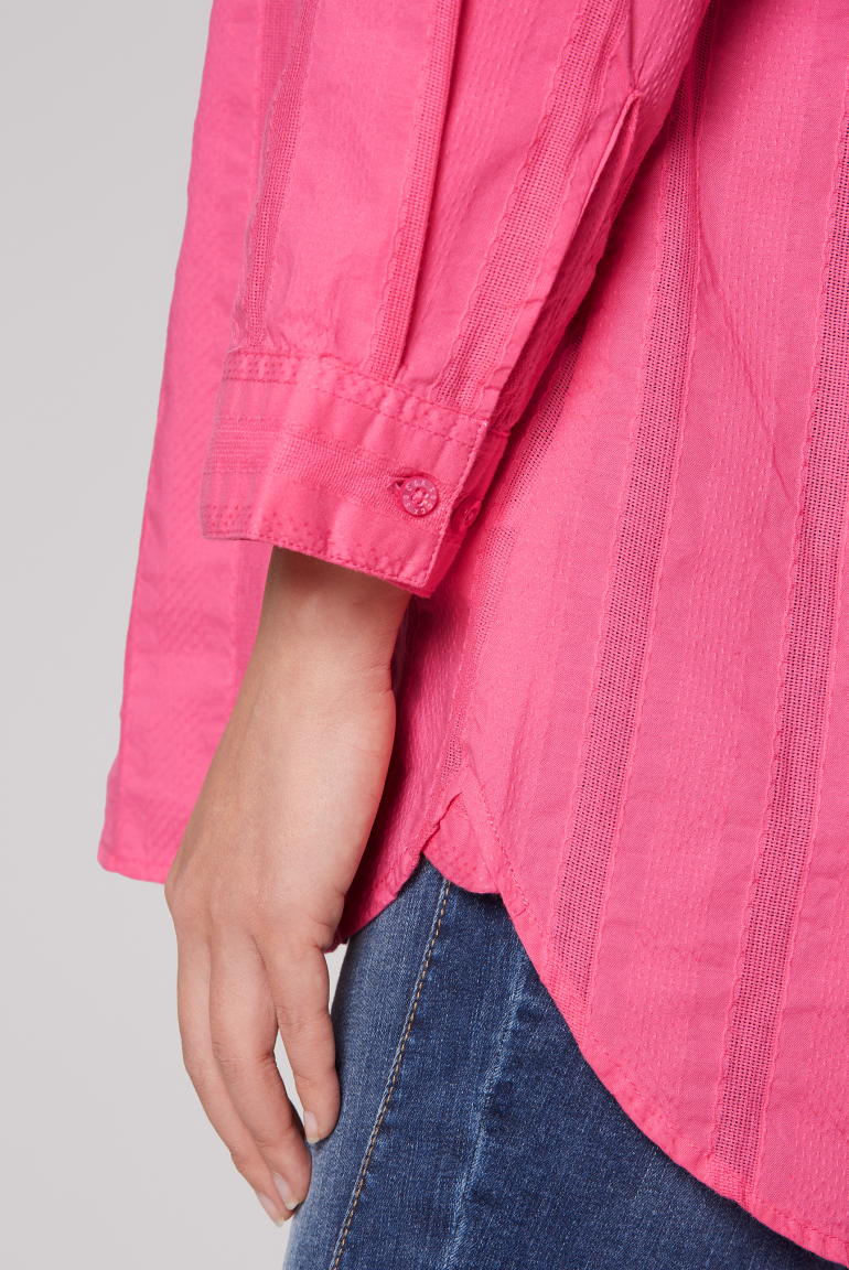 Tunika-Bluse mit Webstreifen und Print