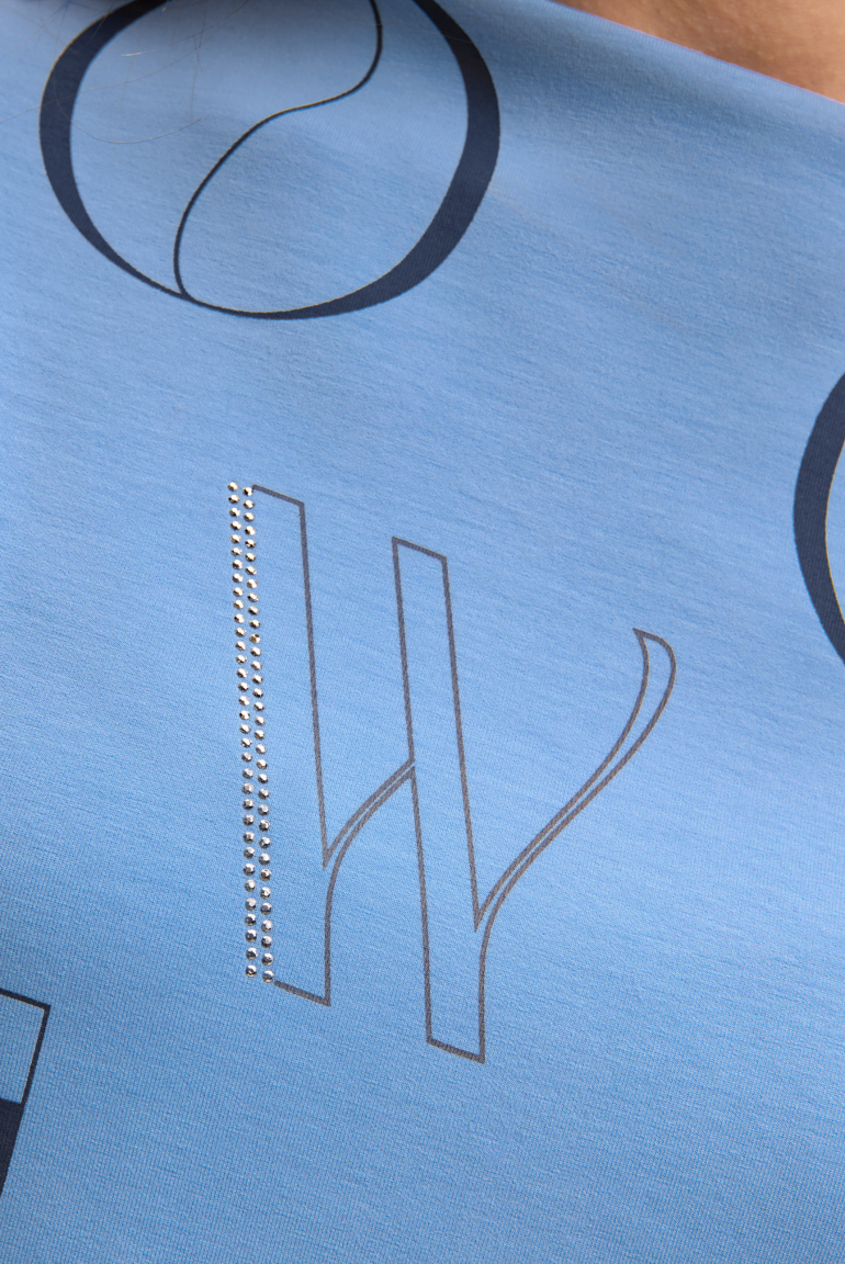 Boxy-Sweatshirt mit Print und Schmucksteinen