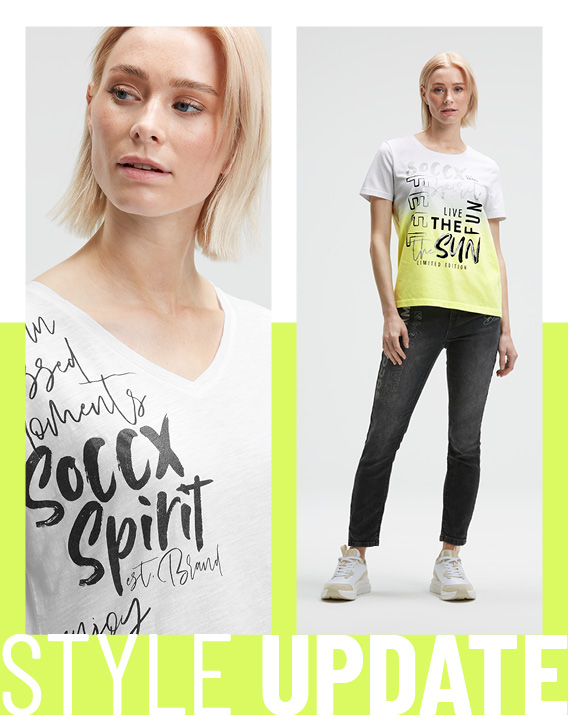 Ein Model steht und schaut zur Seite