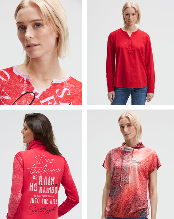 Models tragen Rote Oberteile der neuen Kollektion Down The River